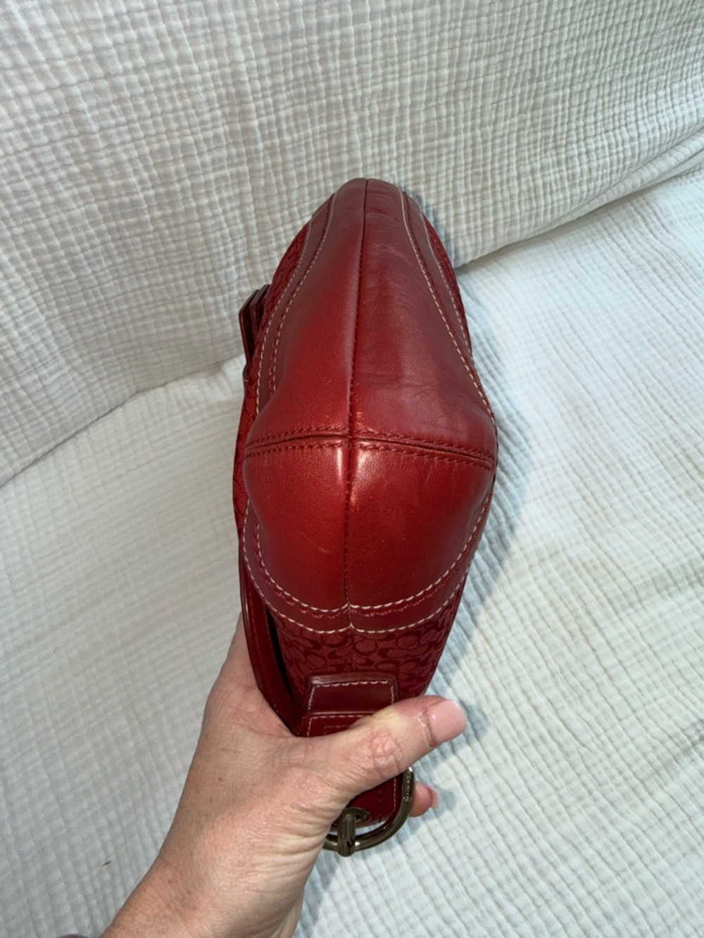 Coach Rare Soho Signature Buckle Flap Shoulder Bag Red Jacquard Leather Trim Y2K - Picture 7 of 12